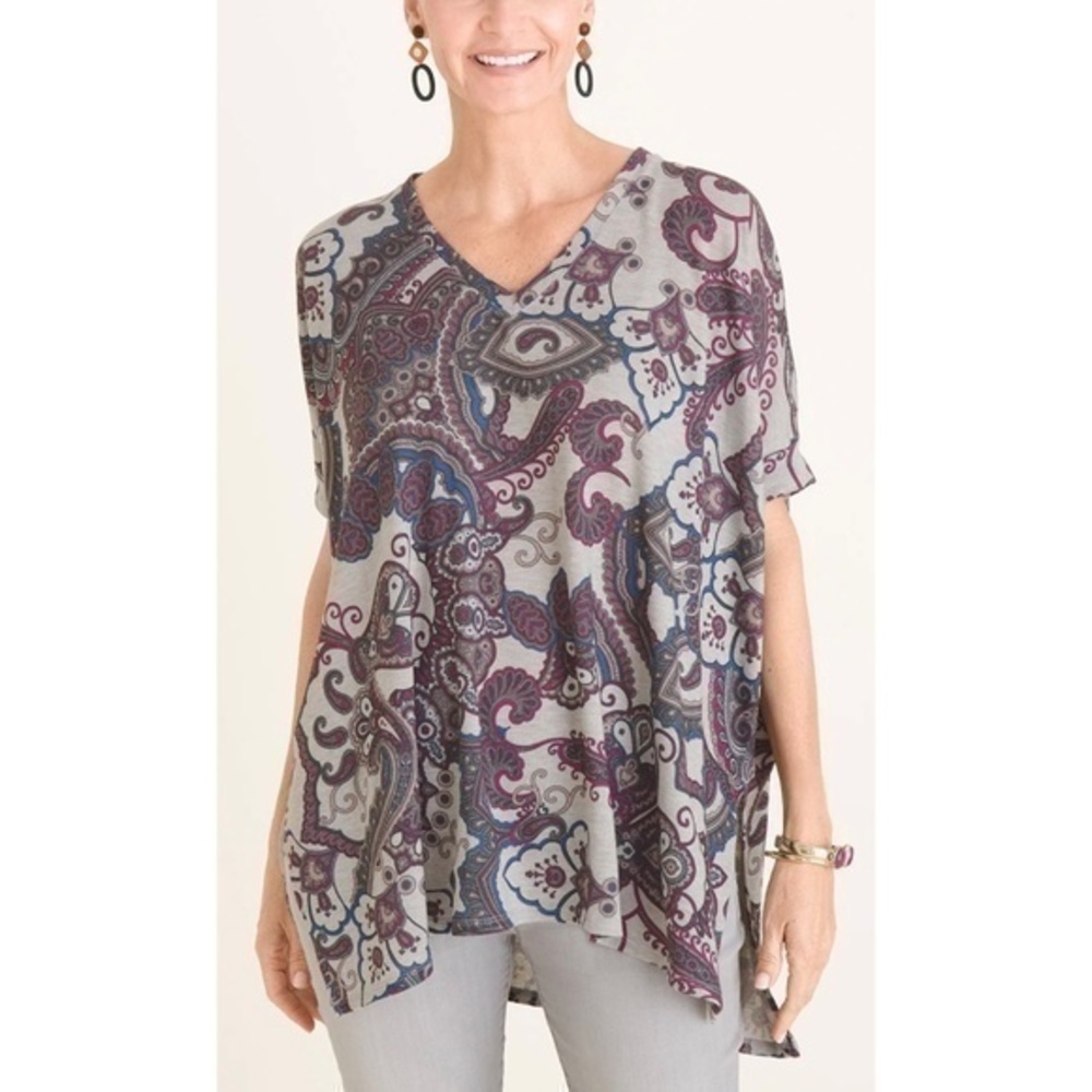 Chico's V Neck Floral Paisley Tunic Top
